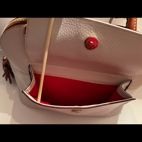 Dooney & Bourke Aubrey Cream/ Brown Pebble Leather Tassel Satchel Handbag - Picture 13 of 16